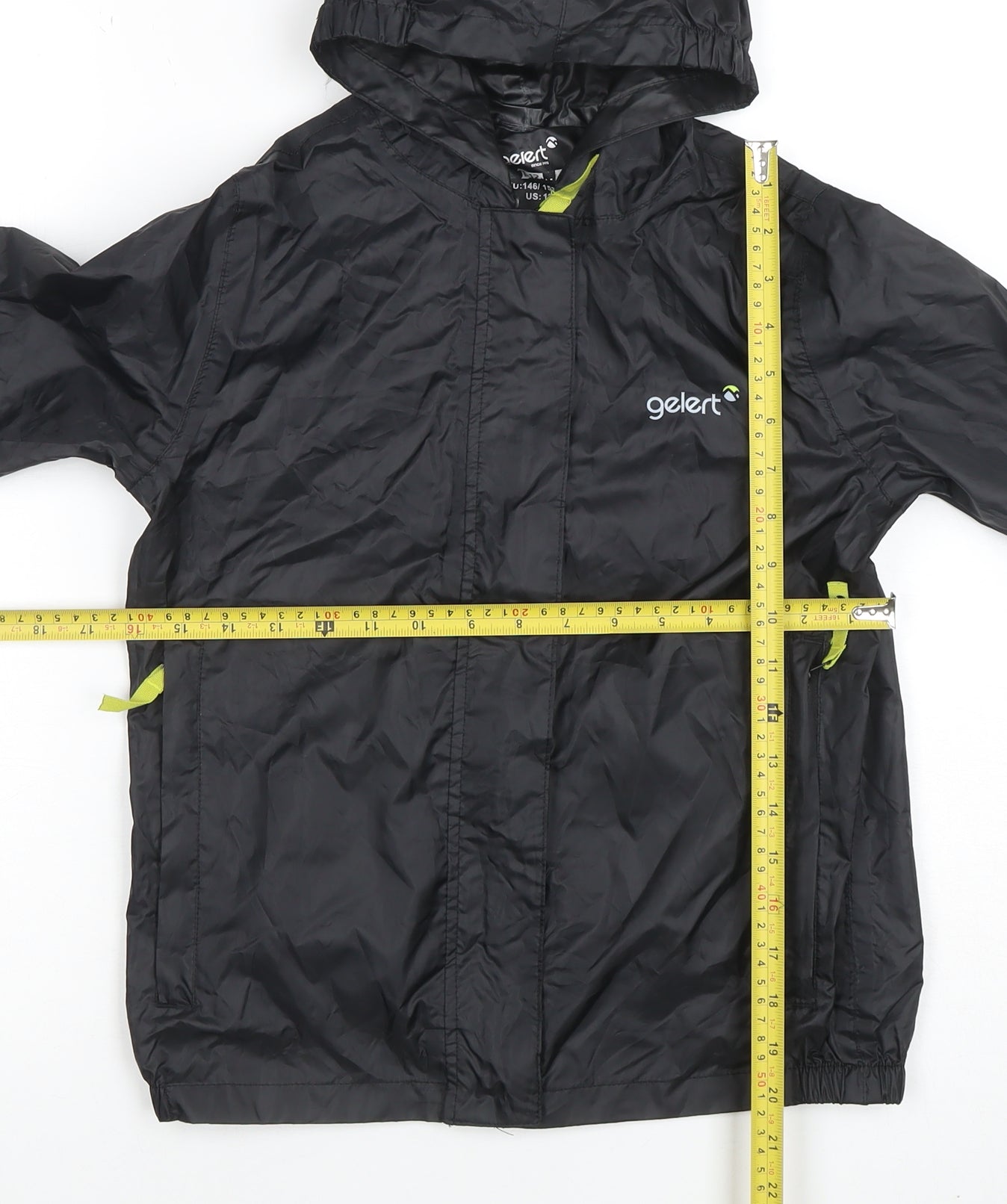 Gelert Boys Black Hooded Windbreaker Jacket 11-12 Years Waterproof Lightweight