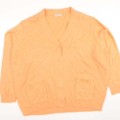 Damart Women Orange V-Neck Button Cardigan XL Acrylic Knit