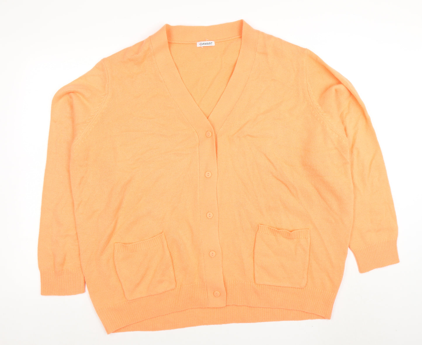 Damart Women Orange V-Neck Button Cardigan XL Acrylic Knit