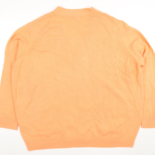 Damart Women Orange V-Neck Button Cardigan XL Acrylic Knit