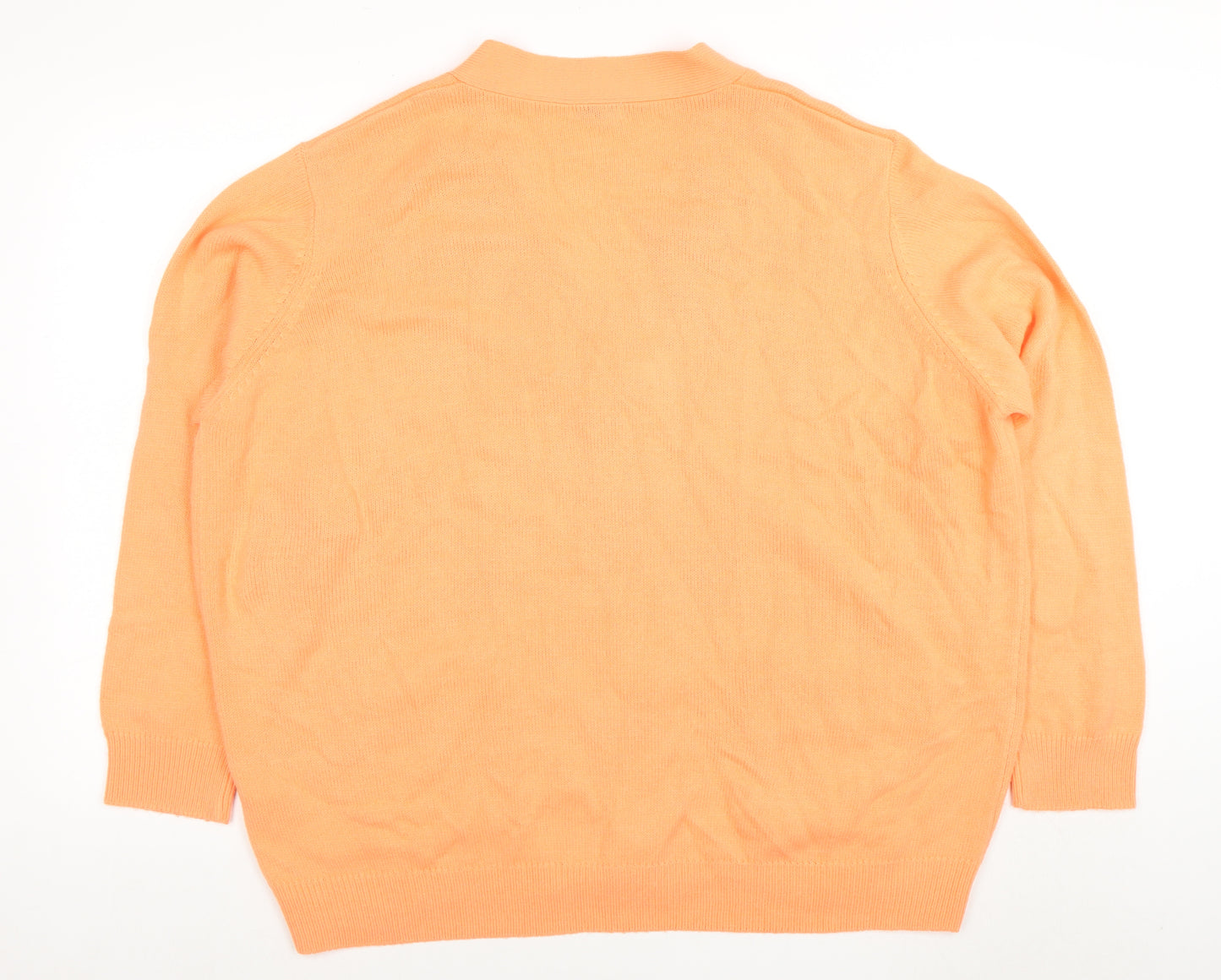 Damart Women Orange V-Neck Button Cardigan XL Acrylic Knit