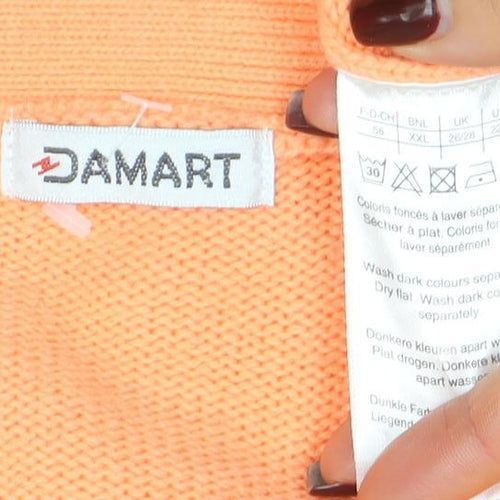 Damart Women Orange V-Neck Button Cardigan XL Acrylic Knit