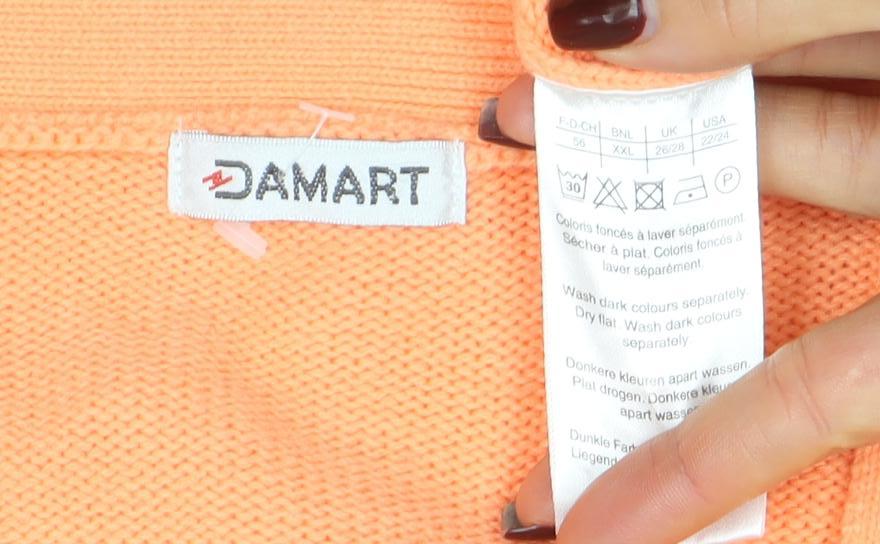 Damart Women Orange V-Neck Button Cardigan XL Acrylic Knit