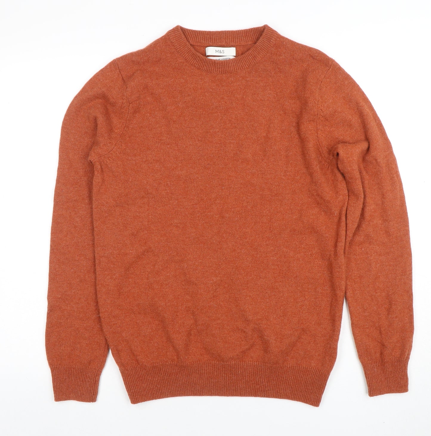 Marks and Spencer Men's Brown Wool Crew Neck Jumper Size S