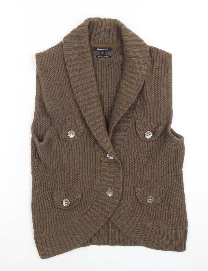 Massimo Dutti Women's Brown Wool Blend Sleeveless Knit Vest Size 8