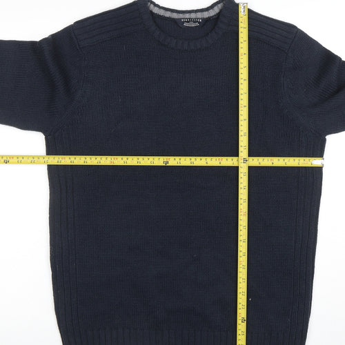 Kensington Eastside Men's Blue Crew Neck Acrylic Pullover Jumper Size L