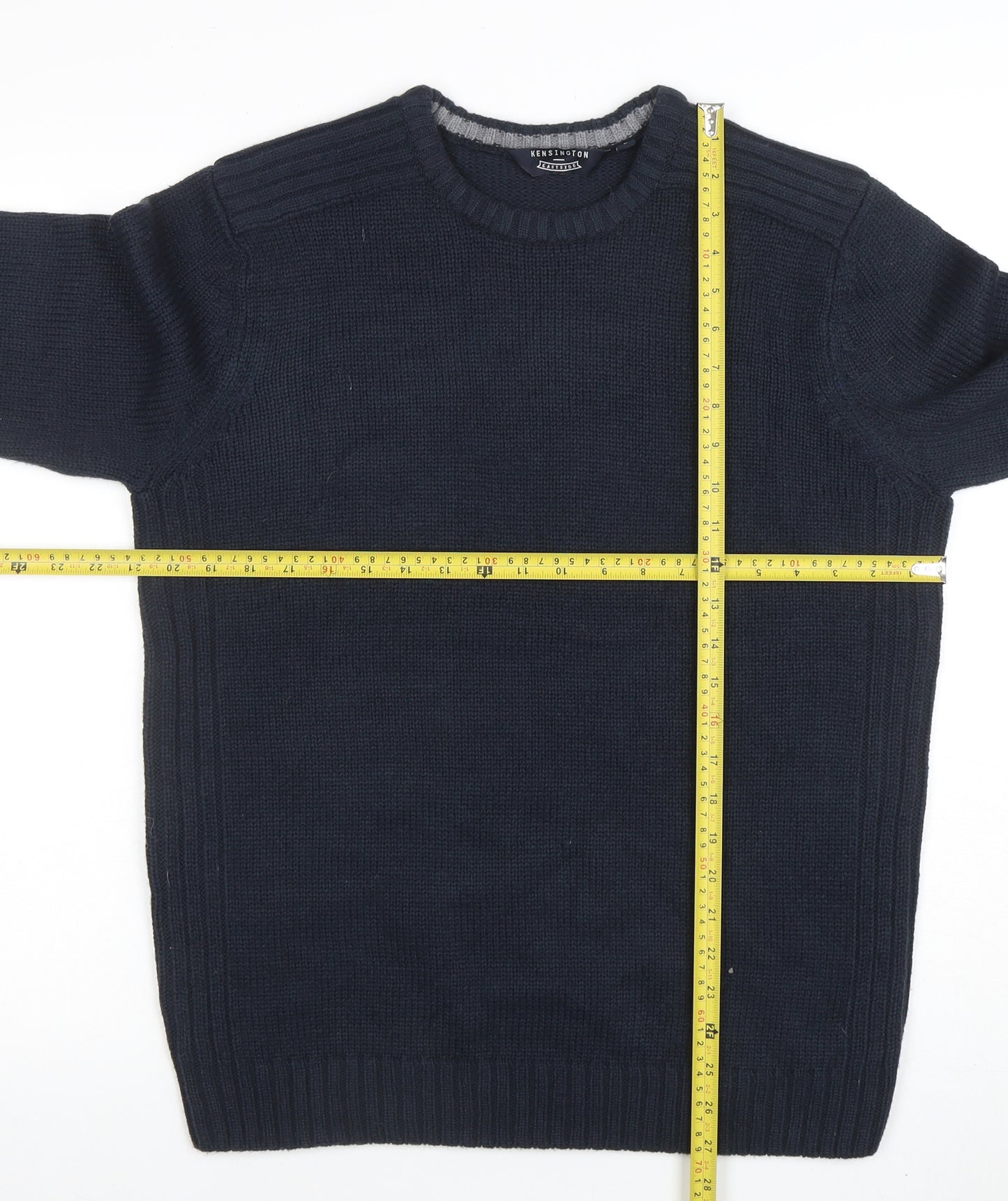 Kensington Eastside Men's Blue Crew Neck Acrylic Pullover Jumper Size L