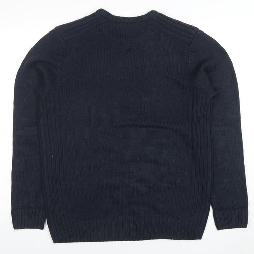 Kensington Eastside Men's Blue Crew Neck Acrylic Pullover Jumper Size L