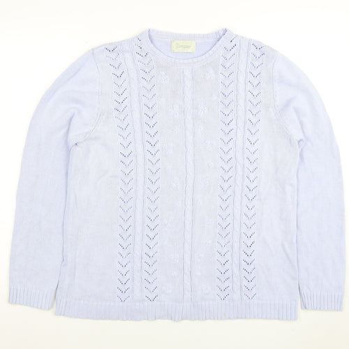 Jumper Womens Blue Cotton Cable-Knit Pullover L
