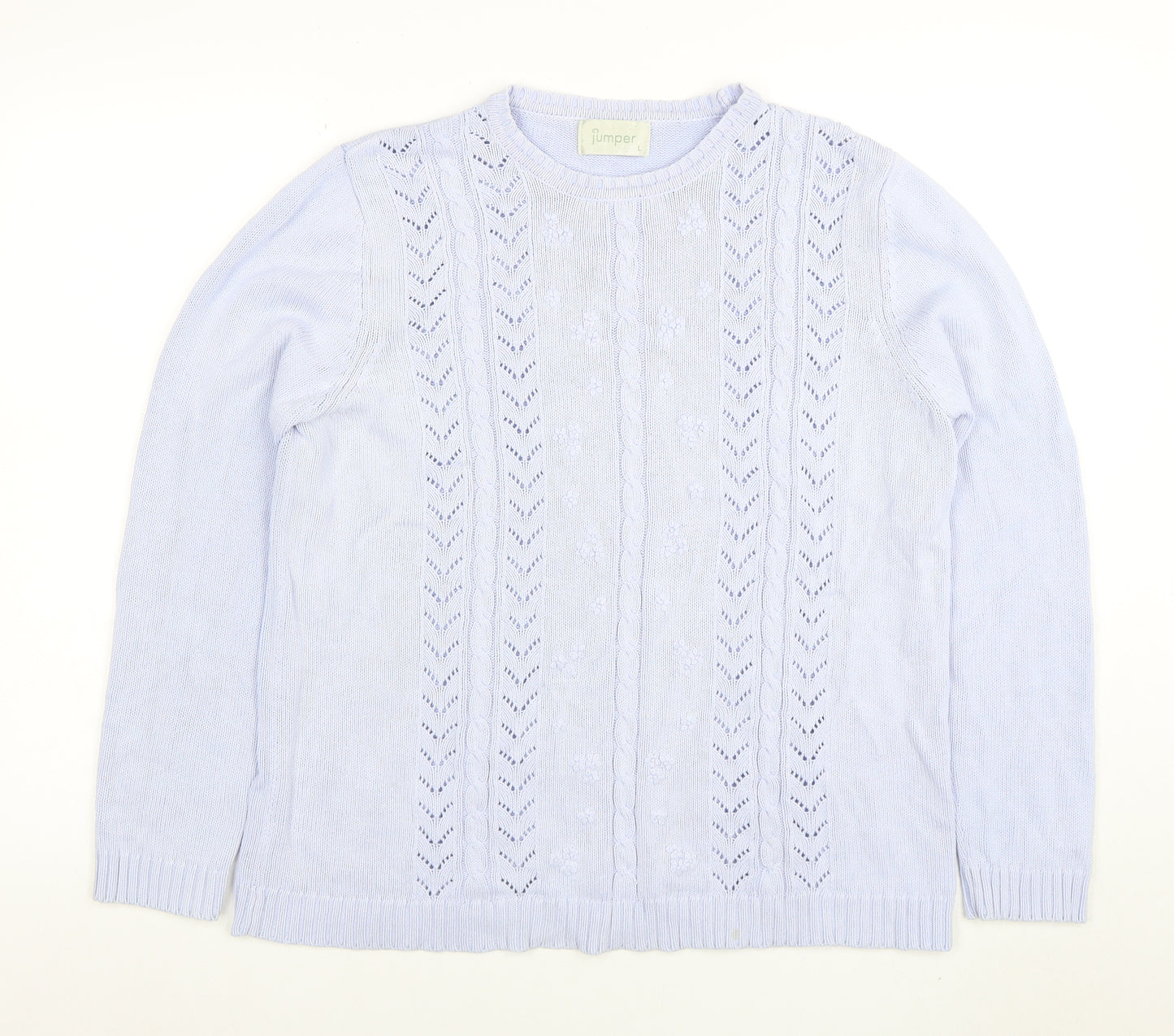 Jumper Womens Blue Cotton Cable-Knit Pullover L