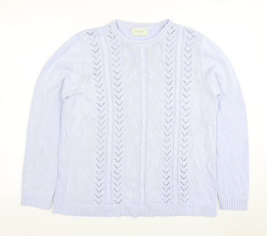Jumper Womens Blue Cotton Cable-Knit Pullover L