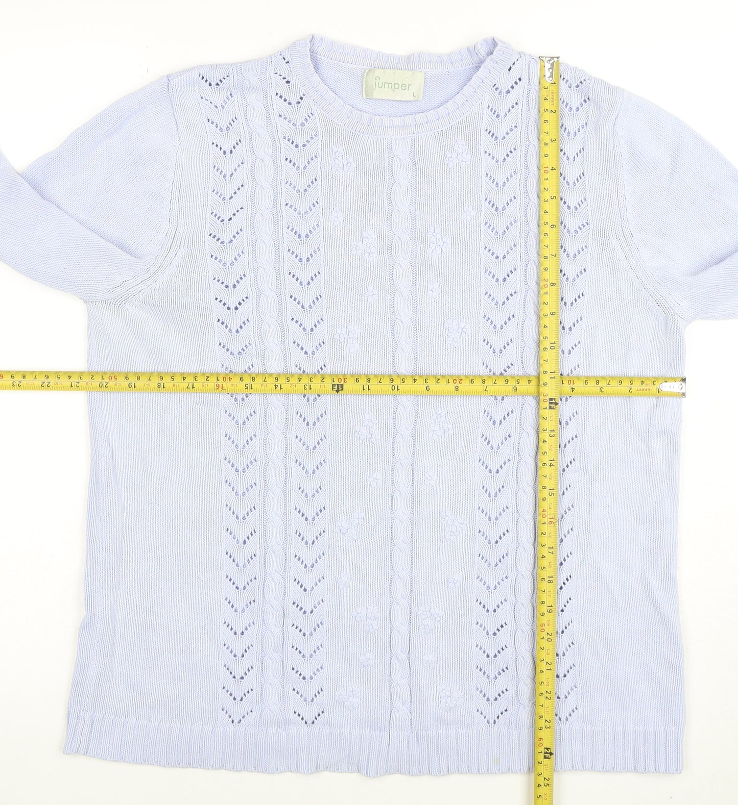 Jumper Womens Blue Cotton Cable-Knit Pullover L