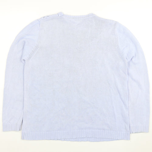 Jumper Womens Blue Cotton Cable-Knit Pullover L