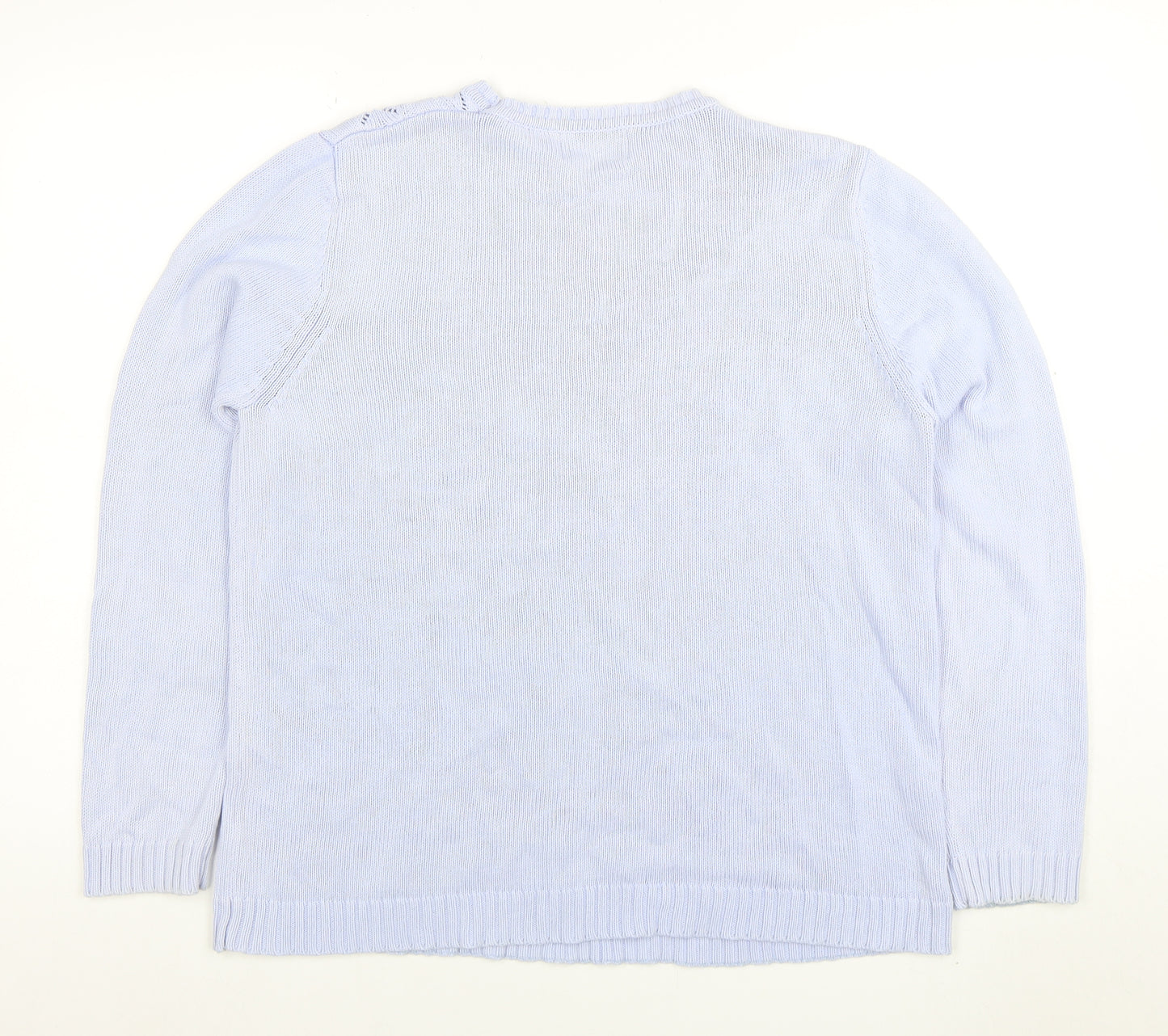 Jumper Womens Blue Cotton Cable-Knit Pullover L