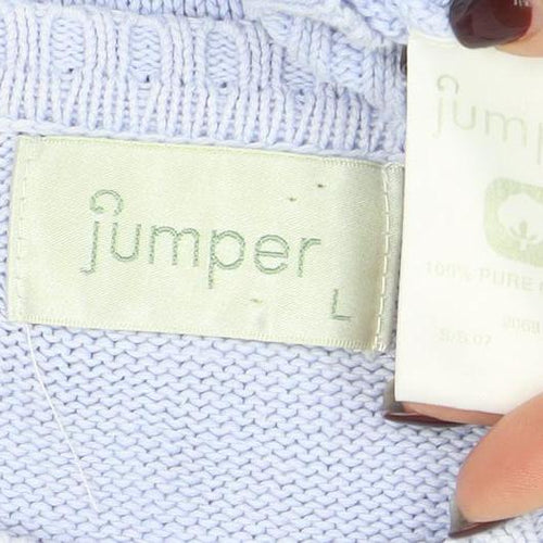 Jumper Womens Blue Cotton Cable-Knit Pullover L
