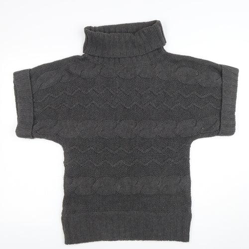 Klass Collection Women Grey Cable-Knit Roll Neck Short Sleeve Jumper M