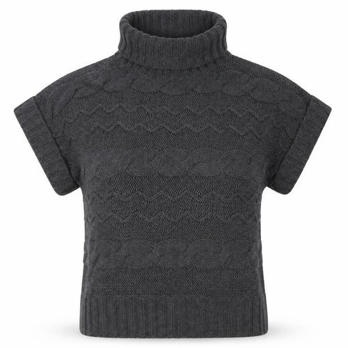 Klass Collection Women Grey Cable-Knit Roll Neck Short Sleeve Jumper M