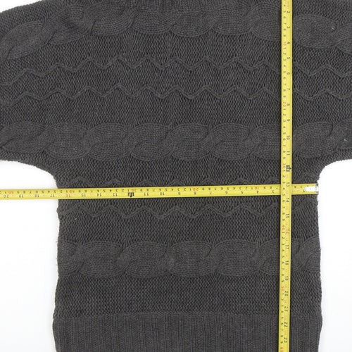 Klass Collection Women Grey Cable-Knit Roll Neck Short Sleeve Jumper M