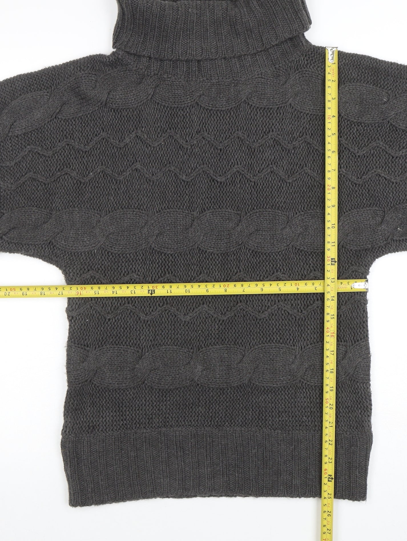 Klass Collection Women Grey Cable-Knit Roll Neck Short Sleeve Jumper M
