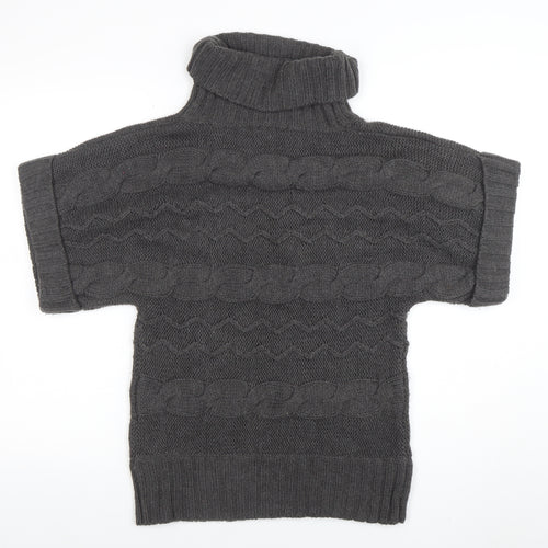 Klass Collection Women Grey Cable-Knit Roll Neck Short Sleeve Jumper M