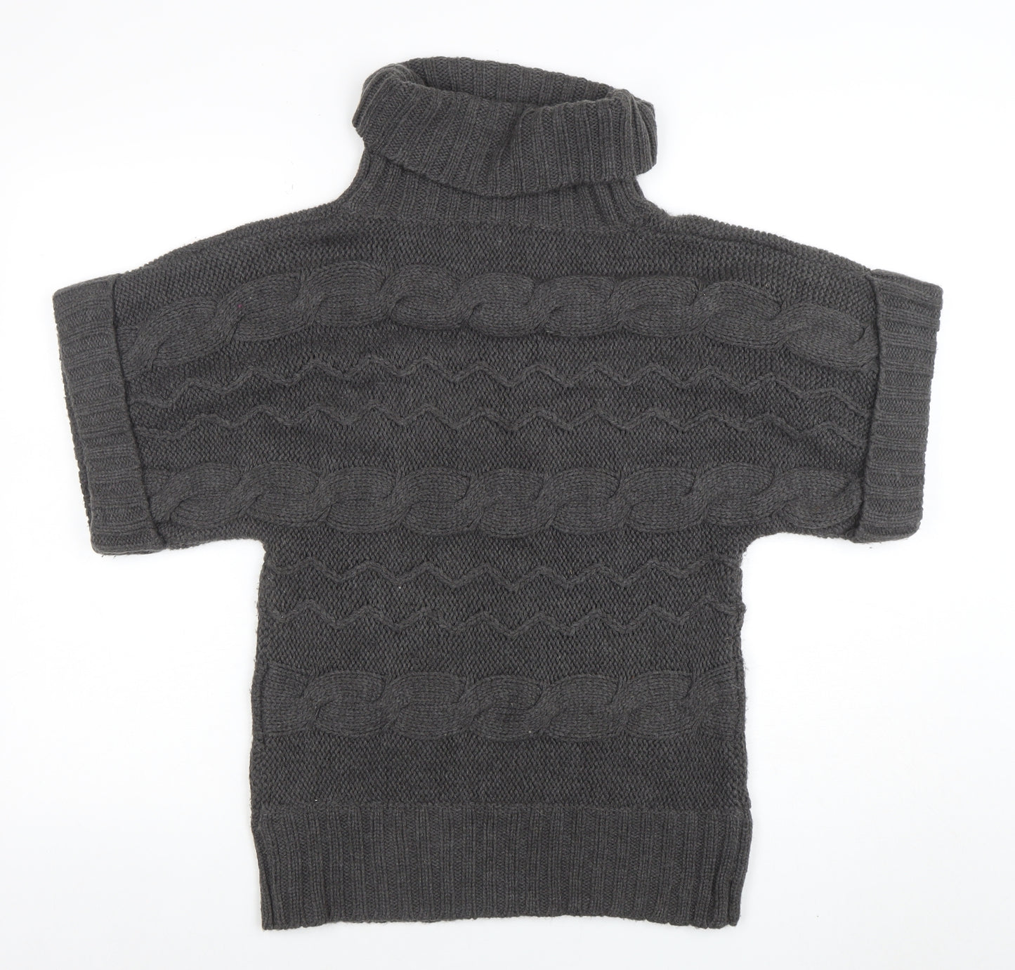 Klass Collection Women Grey Cable-Knit Roll Neck Short Sleeve Jumper M
