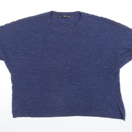 Mango Women Blue XS Relaxed Knit Basic T-Shirt