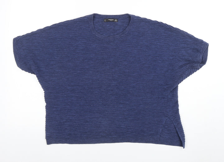 Mango Women Blue XS Relaxed Knit Basic T-Shirt