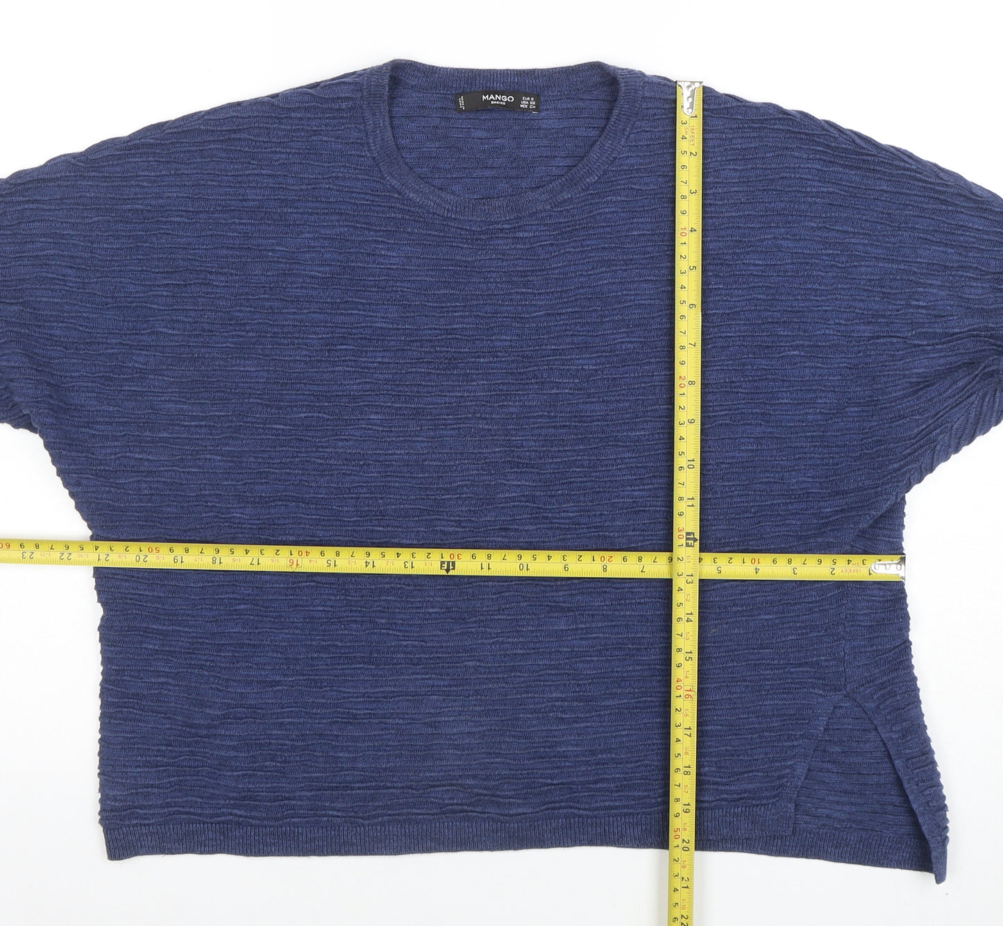Mango Women Blue XS Relaxed Knit Basic T-Shirt