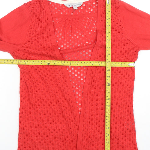 Crew Clothing Co. Women Red Cotton Cardigan Size 10 V-Neck Knit