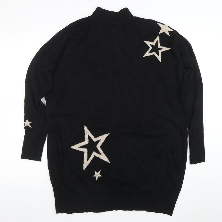 Wallis Women's Black Mock Neck Star Knit Jumper Size L