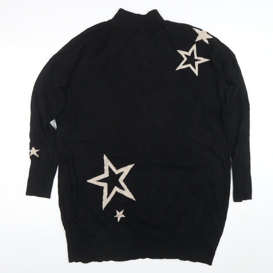 Wallis Women's Black Mock Neck Star Knit Jumper Size L