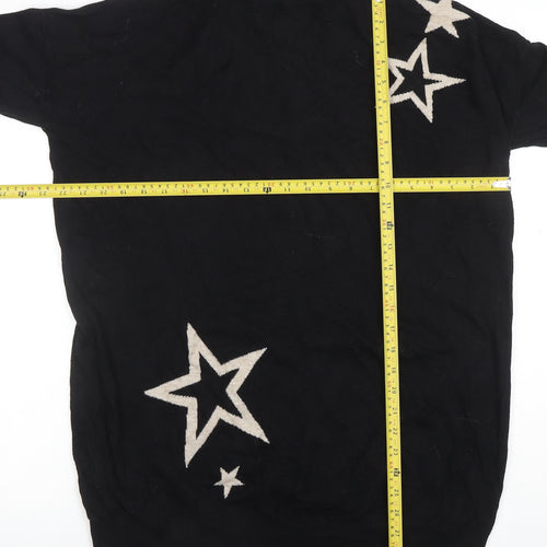 Wallis Women's Black Mock Neck Star Knit Jumper Size L