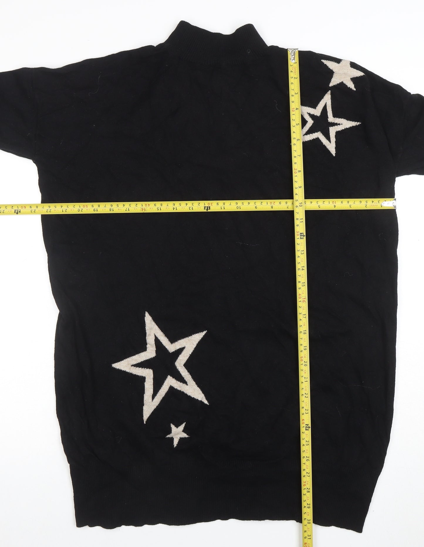 Wallis Women's Black Mock Neck Star Knit Jumper Size L
