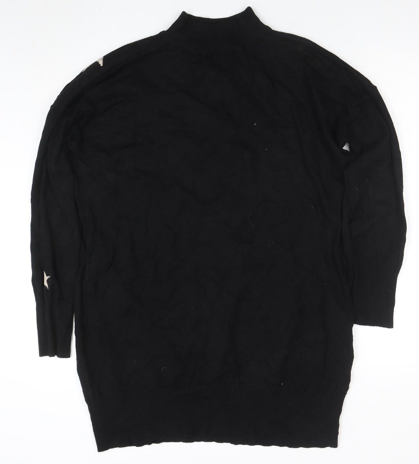 Wallis Women's Black Mock Neck Star Knit Jumper Size L