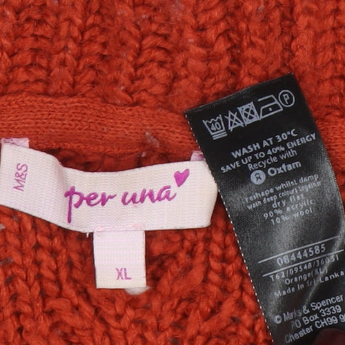 Marks and Spencer Per Una Women Red Wool Cable Knit Cardigan XL