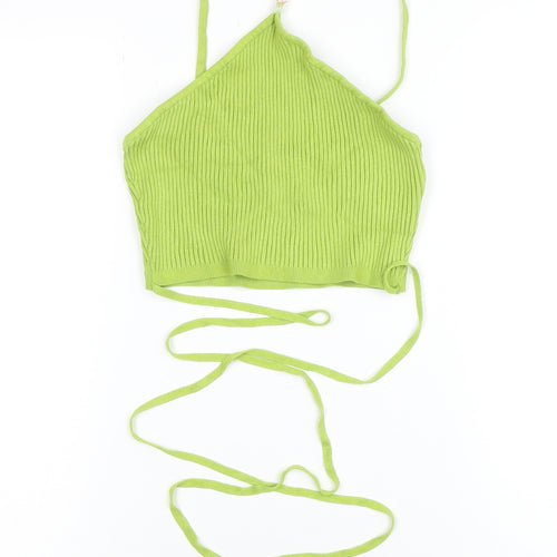 H&M Women’s Green Halter Ribbed Knit Tie Tank Top Size M