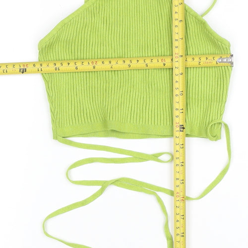 H&M Women’s Green Halter Ribbed Knit Tie Tank Top Size M