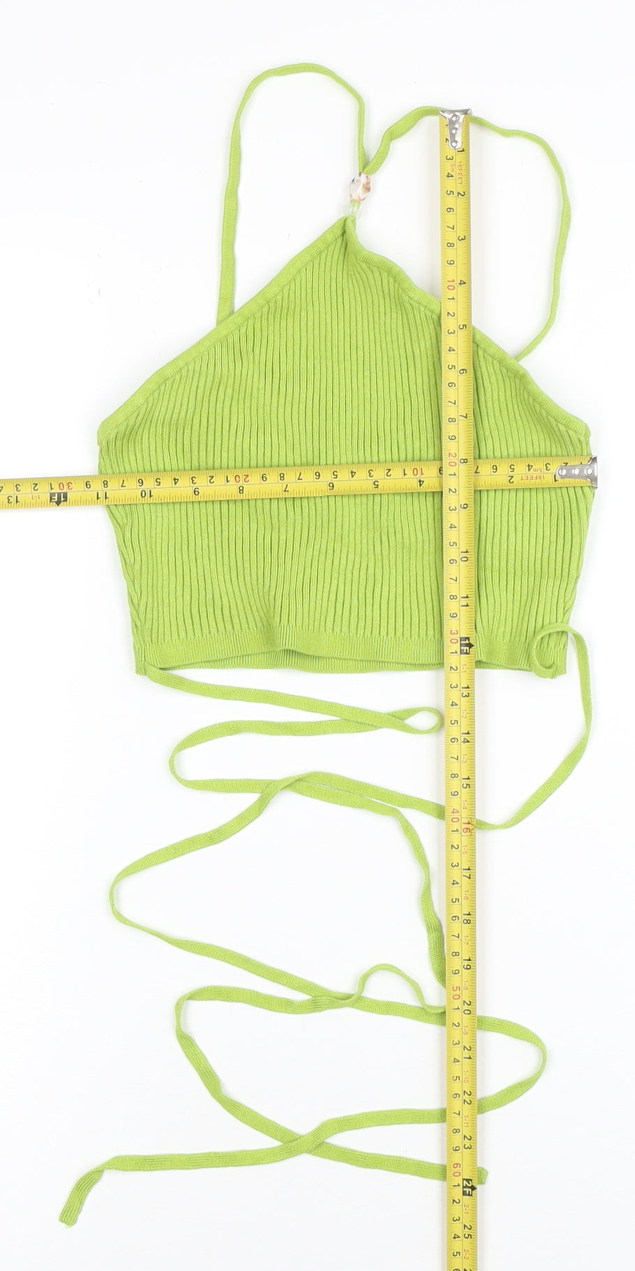 H&M Women’s Green Halter Ribbed Knit Tie Tank Top Size M