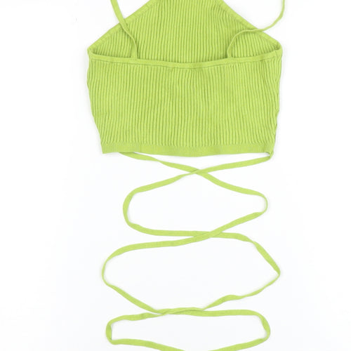 H&M Women’s Green Halter Ribbed Knit Tie Tank Top Size M