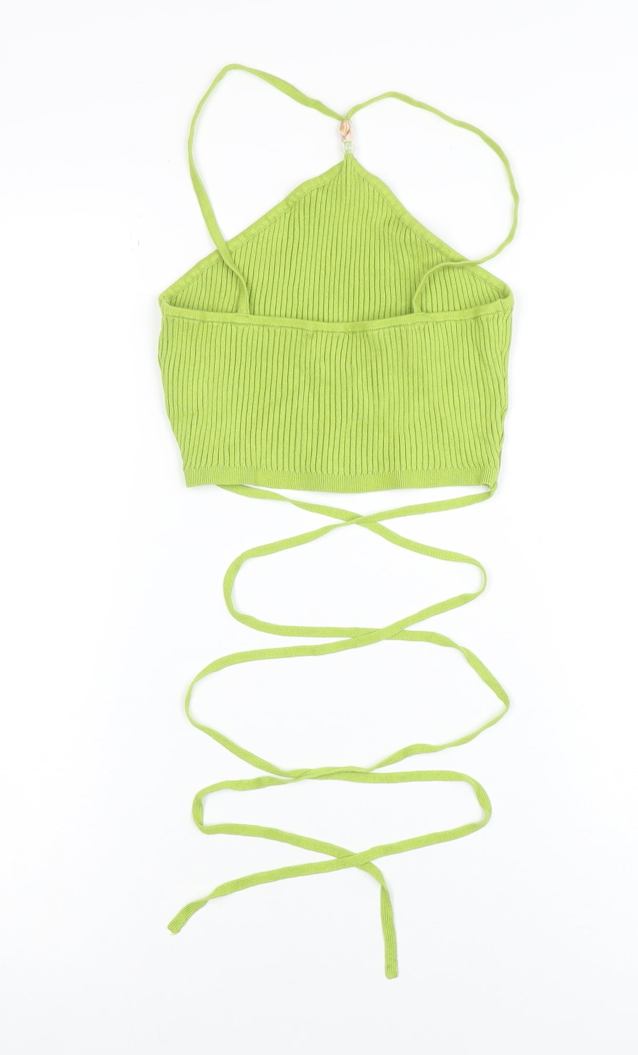 H&M Women’s Green Halter Ribbed Knit Tie Tank Top Size M
