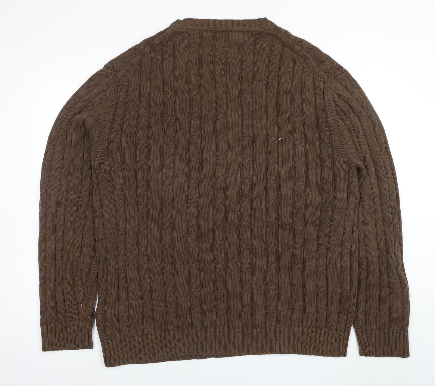 Tommy Hilfiger Men’s Brown XL Cable-Knit Cotton Crew Neck Jumper