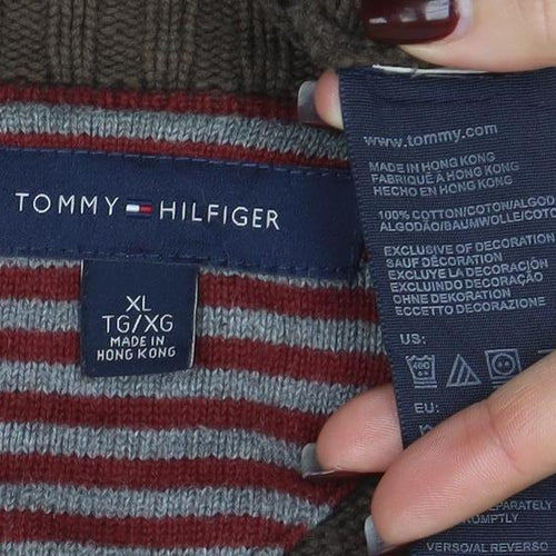 Tommy Hilfiger Men’s Brown XL Cable-Knit Cotton Crew Neck Jumper