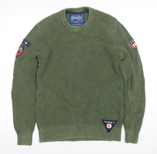 Superdry Men’s Green Cotton Crew Neck Chunky Knit Jumper Size M
