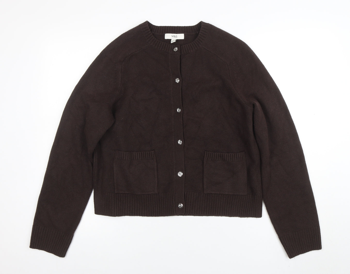 Marks and Spencer Women Brown Wool Blend Button Cardigan M