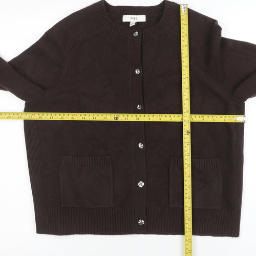 Marks and Spencer Women Brown Wool Blend Button Cardigan M