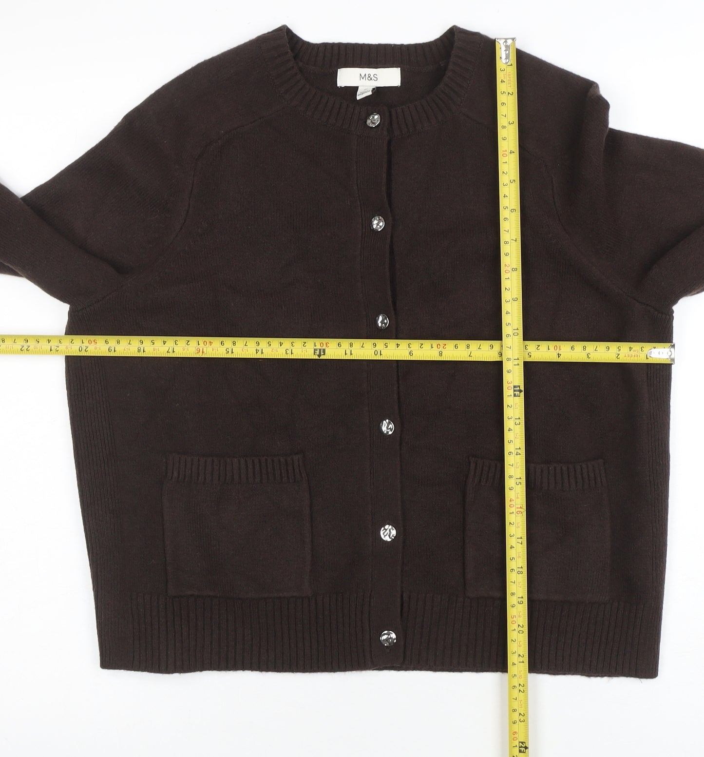 Marks and Spencer Women Brown Wool Blend Button Cardigan M