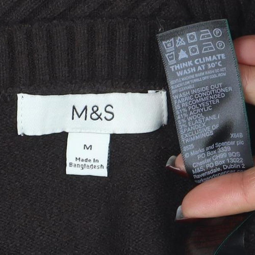 Marks and Spencer Women Brown Wool Blend Button Cardigan M