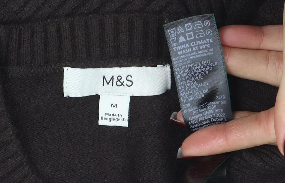 Marks and Spencer Women Brown Wool Blend Button Cardigan M