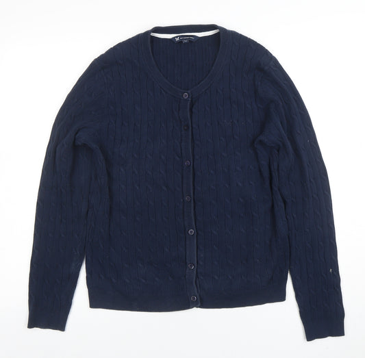 Crew Clothing Company Women's Blue Cable-Knit Cardigan Size 14