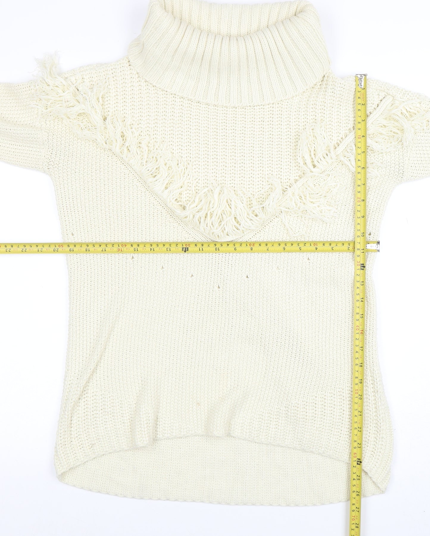 Missguided Women’s Ivory Roll Neck Chunky Knit Fringe Jumper Size 10